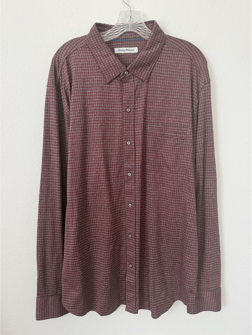 Tommy Bahama NWT Gray/Burgundy Long Sleeve San Sebastian Check Shirt Size XXL